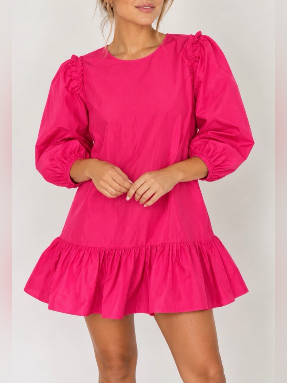Cinq à Sept Jackie dress pink puff-sleeve ruffle accent Medium